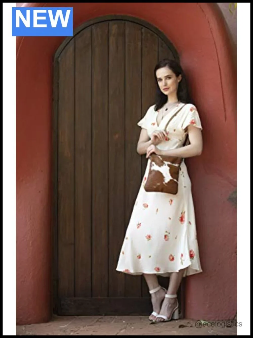 Cowhide Print Crossbody Bag with Genuine Leather Strap, Western Purse
